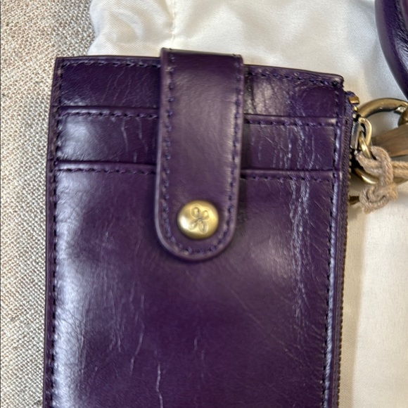 HOBO Ring Credit Card Wristlet In Polished Leather - Deep Purple - NWT - Picture 7 of 10